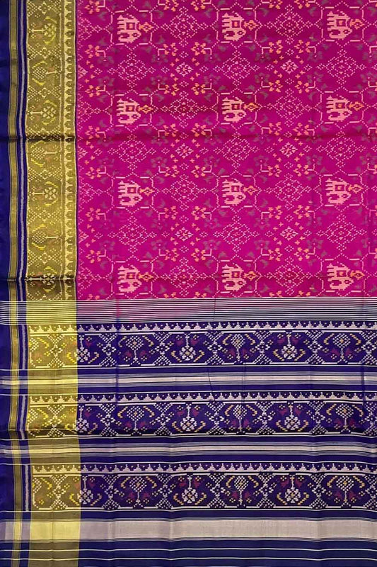 Pink Single Ikat Patola Handloom Pure Silk Saree - Luxurion World