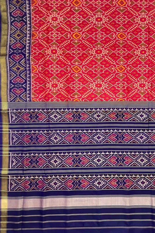 Red Single Ikat Patola Handloom Pure Silk Saree - Luxurion World