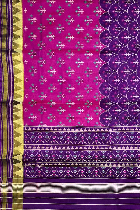 Pink And Purple Single Ikat Patola Handloom Pure Silk Saree - Luxurion World