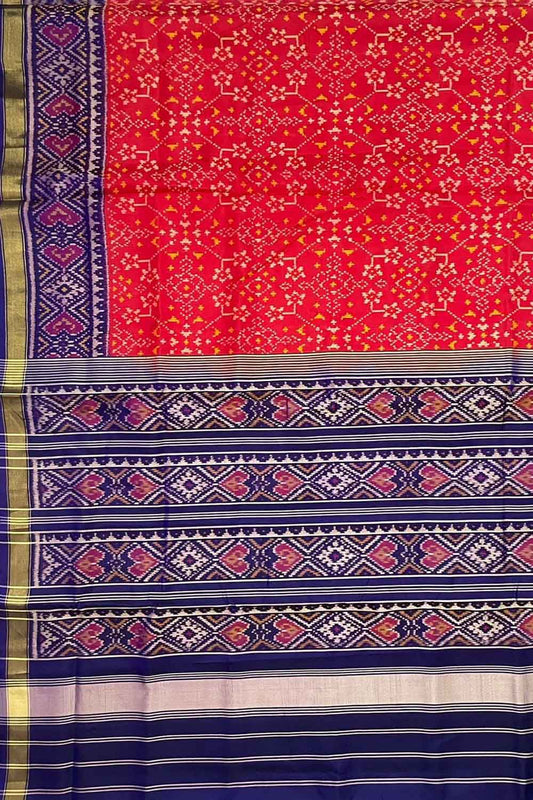 Red Single Ikat Patola Handloom Pure Silk Saree - Luxurion World