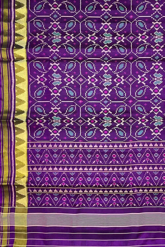 Purple Single Ikat Patola Handloom Pure Silk Saree - Luxurion World