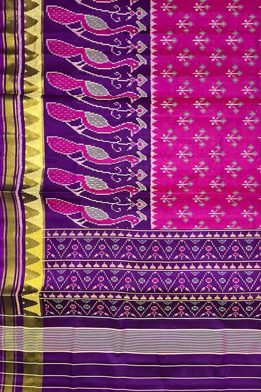 Pink And Purple Single Ikat Patola Handloom Pure Silk Saree - Luxurion World