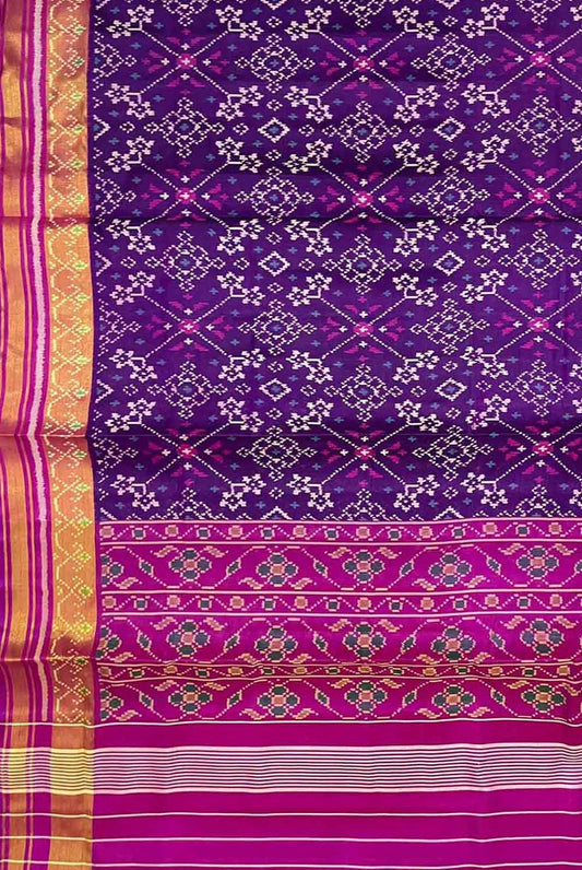 Purple Single Ikat Patola Handloom Pure Silk Saree - Luxurion World