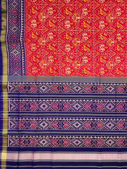 Red Handloom Patola Pure Silk Single Ikat Saree