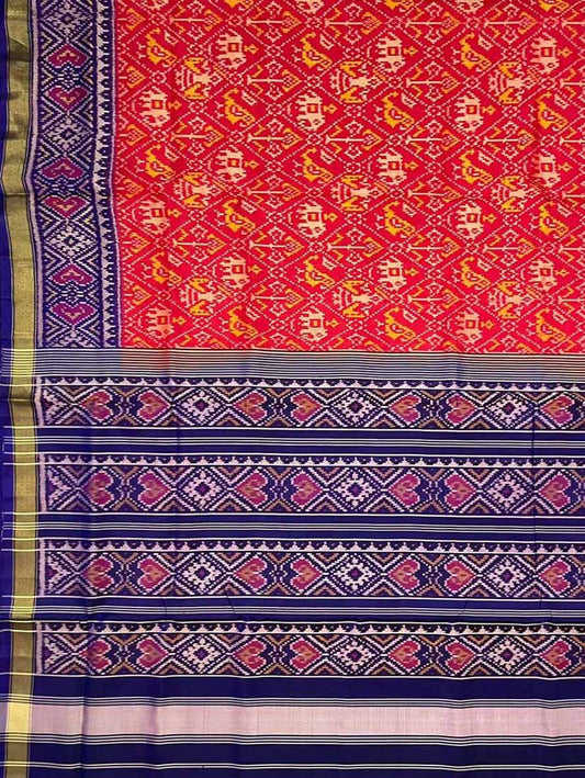 Red Handloom Patola Pure Silk Single Ikat Saree - Luxurion World