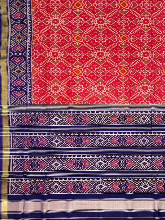 Red Handloom Patola Pure Silk Single Ikat Saree - Luxurion World