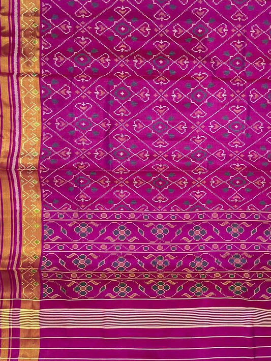 Pink Handloom Patola Pure Silk Single Ikat Saree - Luxurion World