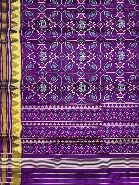 Purple Handloom Patola Pure Silk Single Ikat Saree