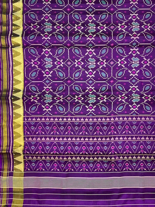 Purple Handloom Patola Pure Silk Single Ikat Saree - Luxurion World
