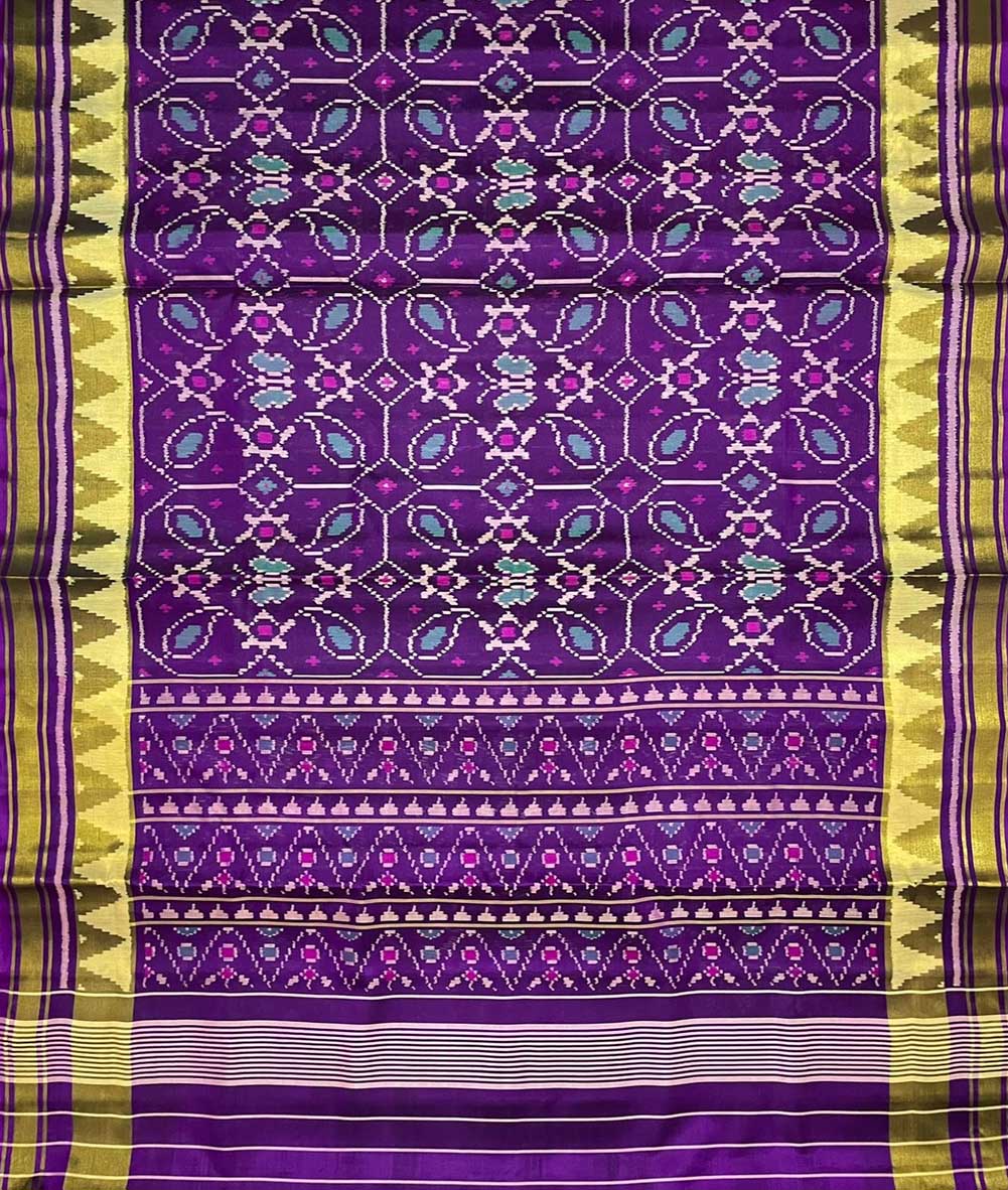 Purple Handloom Patola Pure Silk Single Ikat Saree - Luxurion World