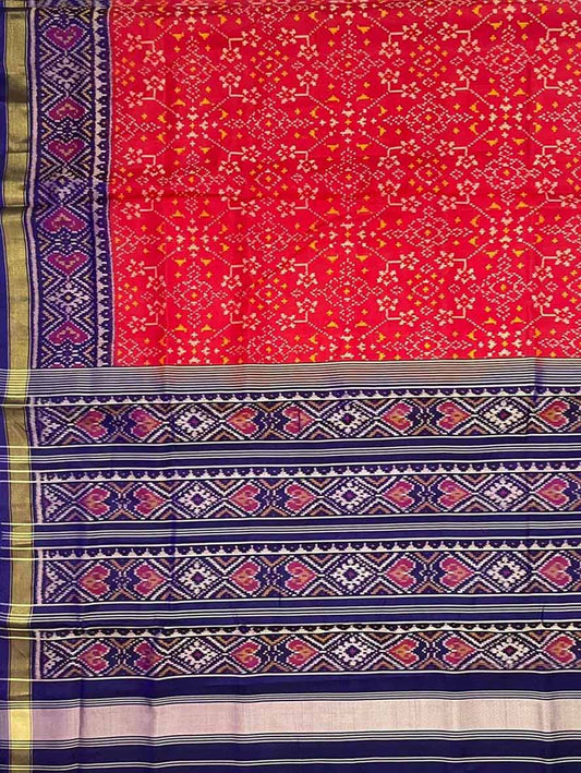 Red Handloom Patola Pure Silk Single Ikat Saree
