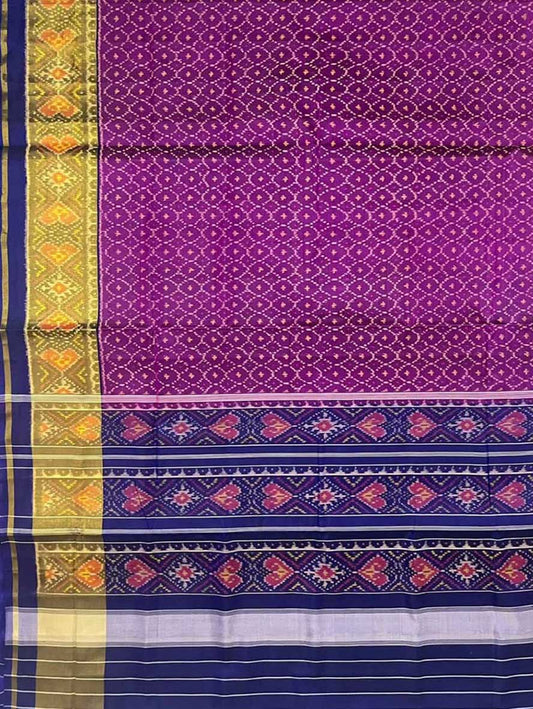 Purple Handloom Patola Pure Silk Single Ikat Saree - Luxurion World