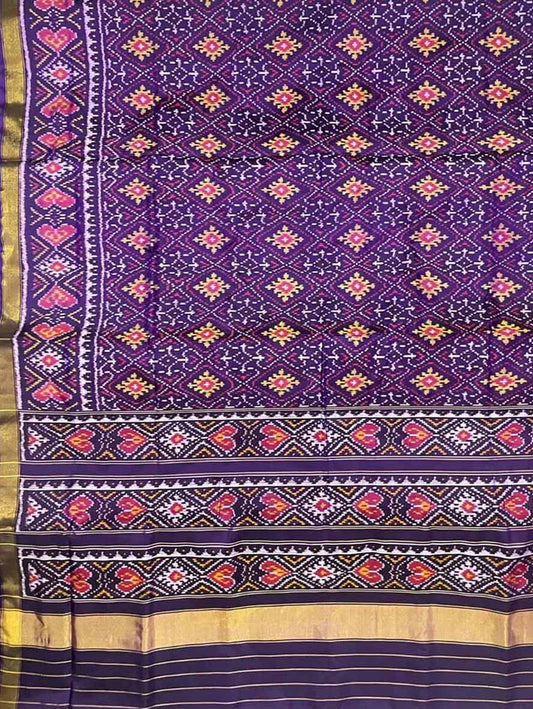 Purple Handloom Patola Pure Silk Single Ikat Saree