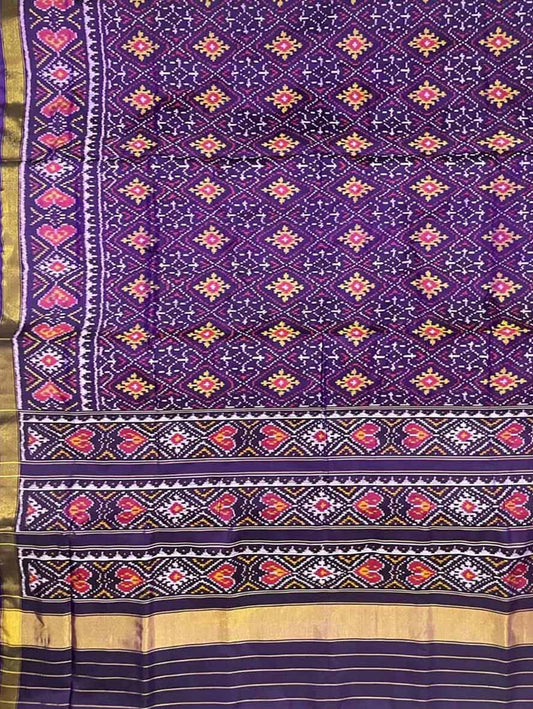 Purple Handloom Patola Pure Silk Single Ikat Saree - Luxurion World
