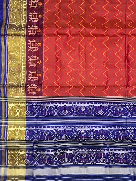 Red Handloom Patola Pure Silk Single Ikat Saree - Luxurion World