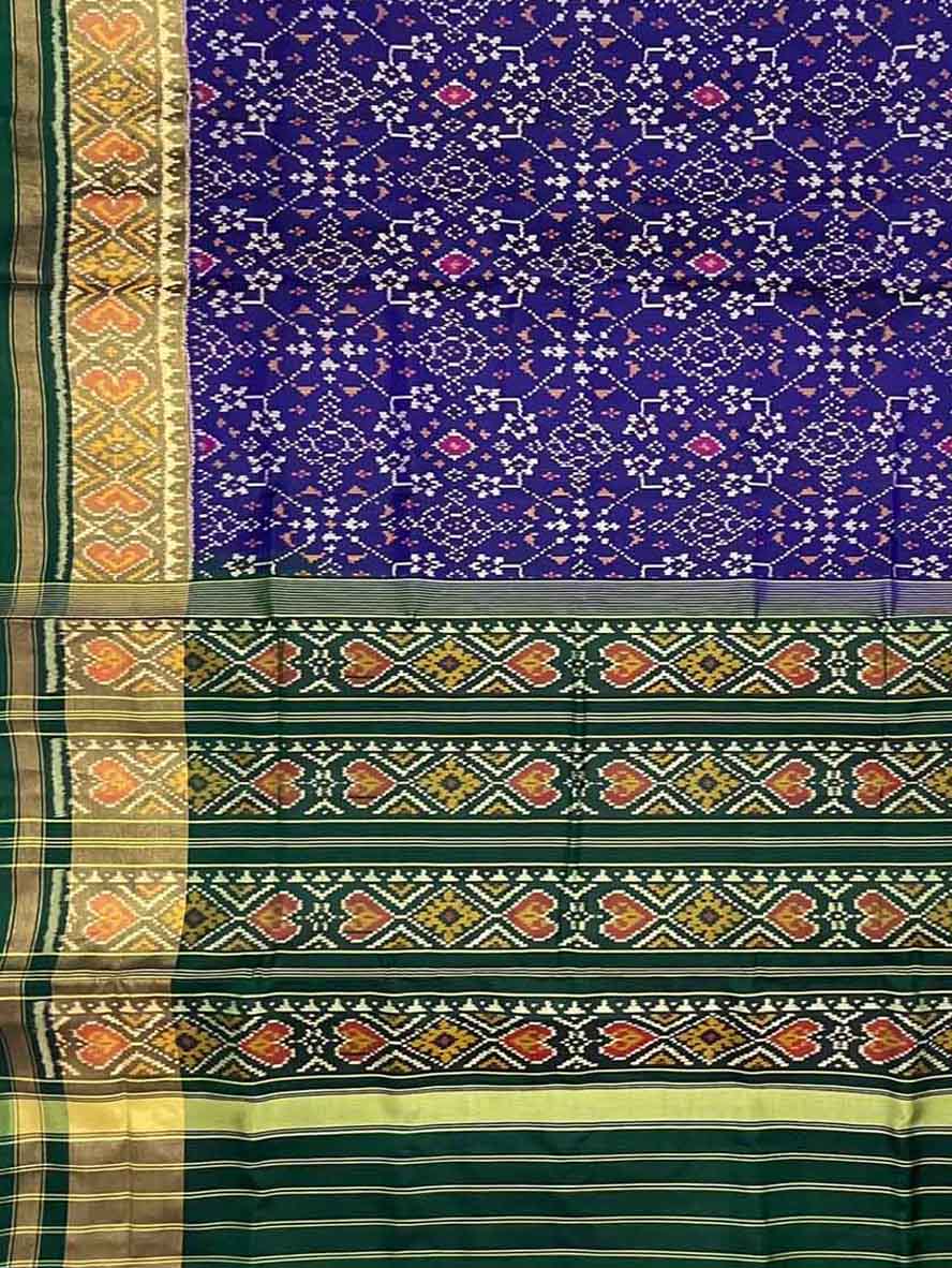 Blue Handloom Patola Pure Silk Single Ikat Saree - Luxurion World