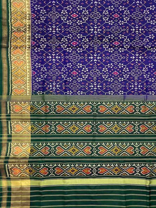 Blue Handloom Patola Pure Silk Single Ikat Saree - Luxurion World