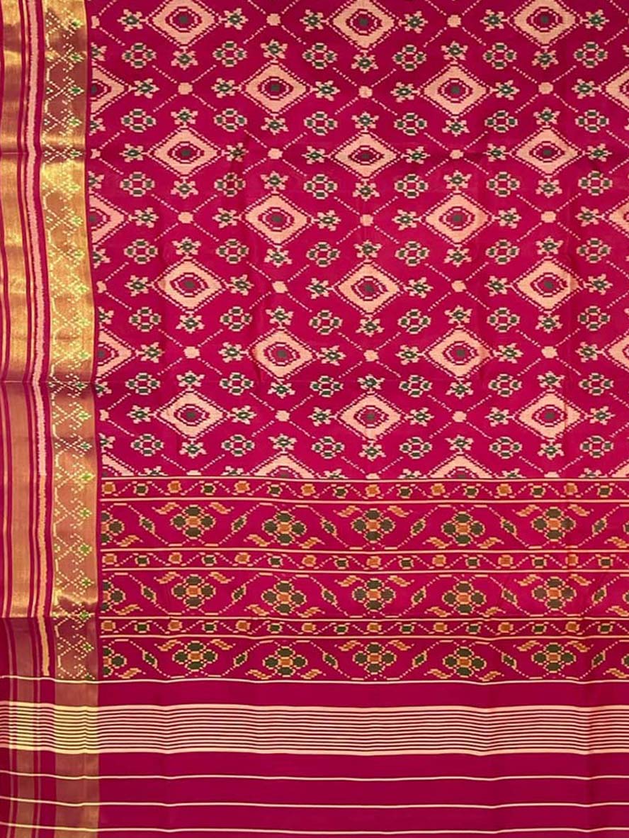 Pink Handloom Patola Pure Silk Single Ikat Saree - Luxurion World