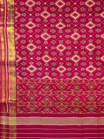 Pink Handloom Patola Pure Silk Single Ikat Saree - Luxurion World