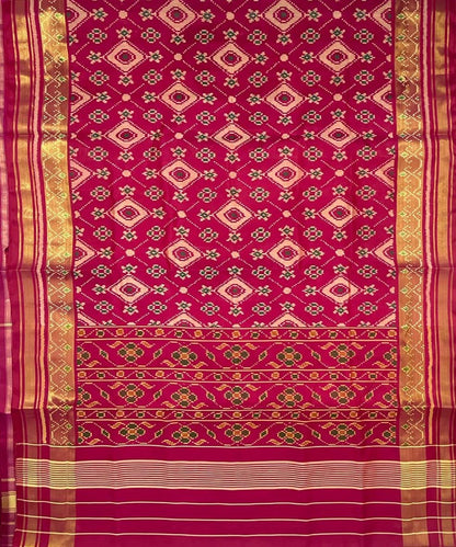 Pink Handloom Patola Pure Silk Single Ikat Saree - Luxurion World