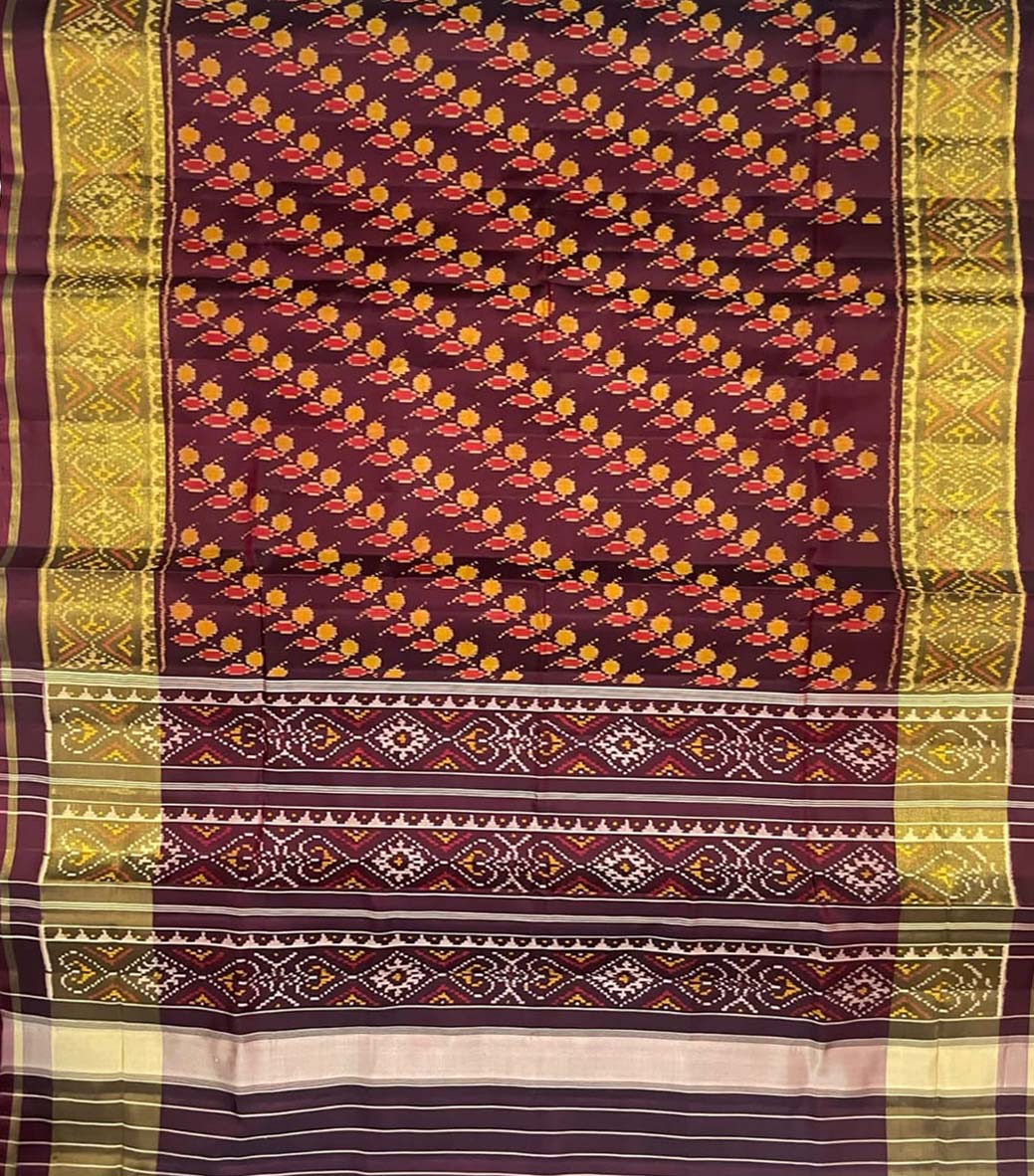 Maroon Handloom Patola Pure Silk Single Ikat Saree - Luxurion World