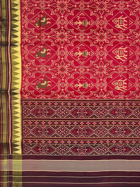 Red Handloom Patola Pure Silk Single Ikat Saree - Luxurion World