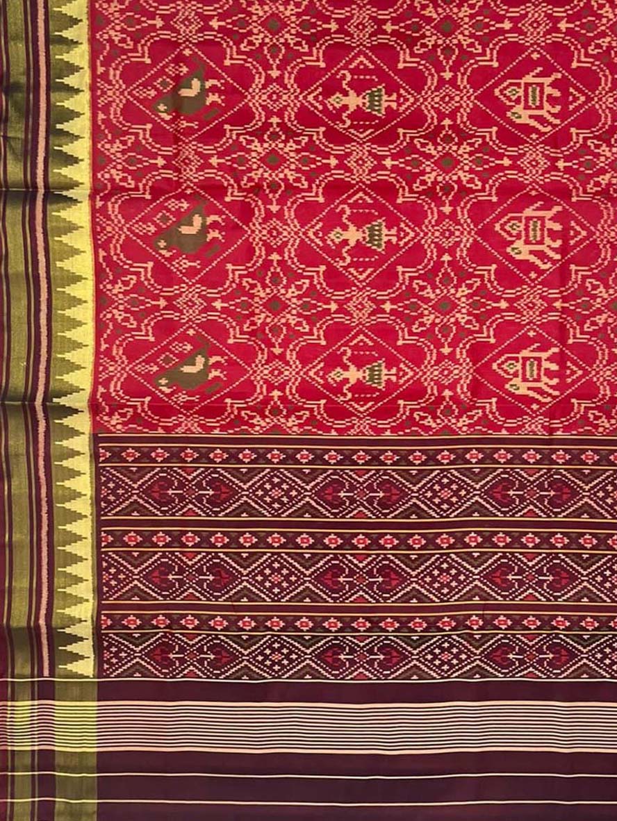 Red Handloom Patola Pure Silk Single Ikat Saree - Luxurion World