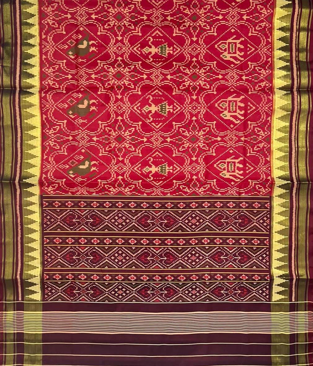 Red Handloom Patola Pure Silk Single Ikat Saree - Luxurion World