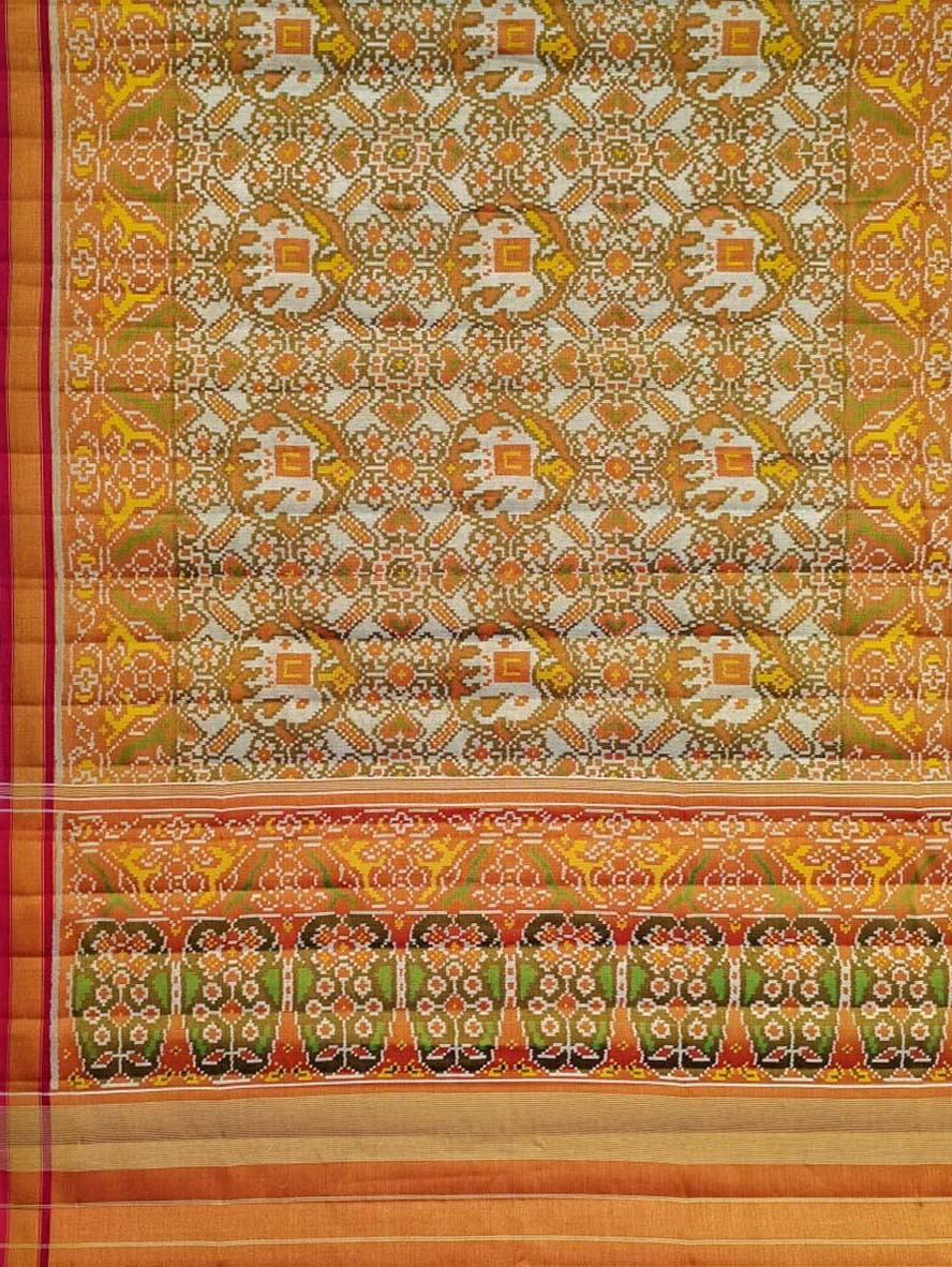 Off White Patola Handloom Pure Tissue Silk Saree - Luxurion World