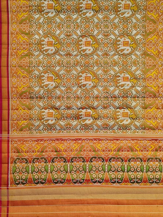 Off White Patola Handloom Pure Tissue Silk Saree - Luxurion World