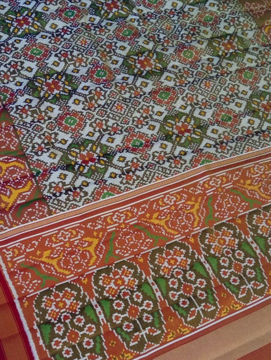 Off White Patola Handloom Pure Tissue Silk Saree - Luxurion World