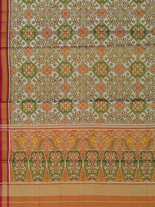 Off White Patola Handloom Pure Tissue Silk Saree - Luxurion World