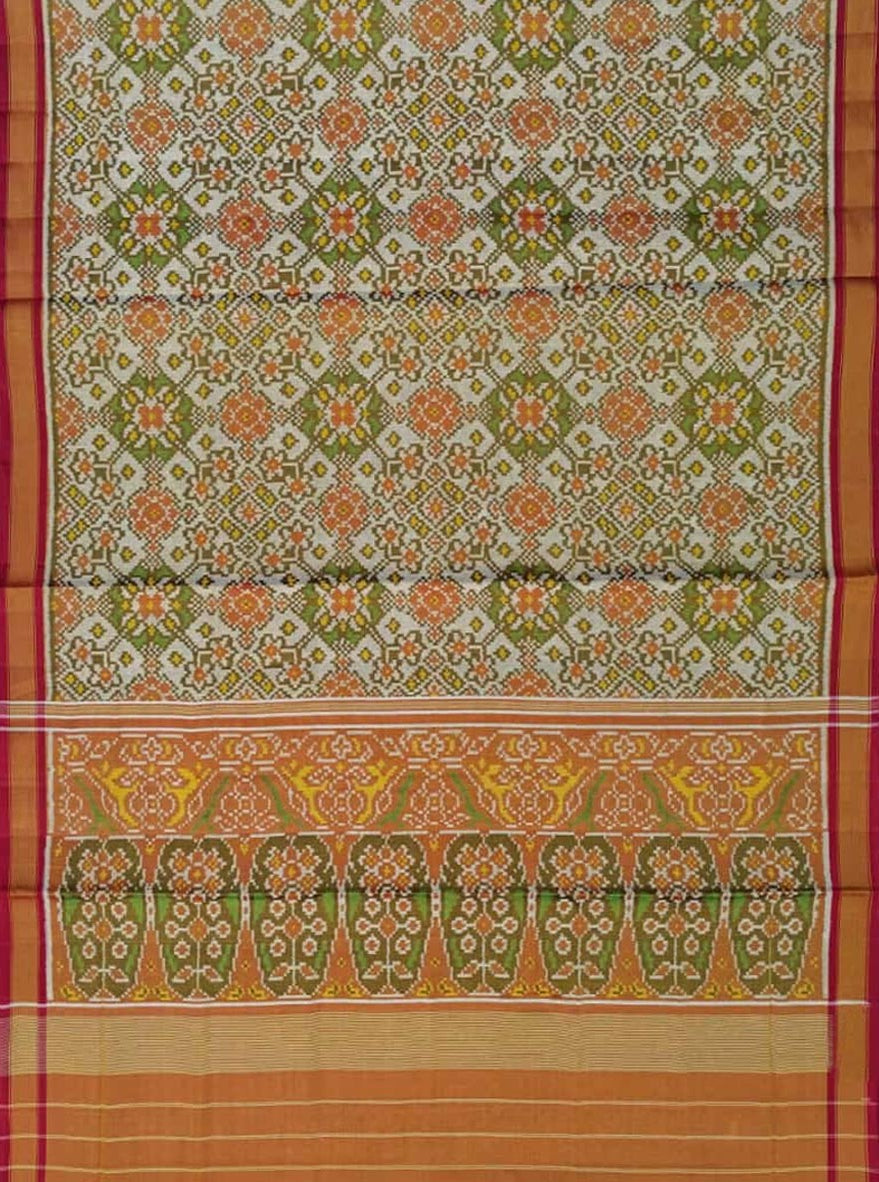 Off White Patola Handloom Pure Tissue Silk Saree - Luxurion World