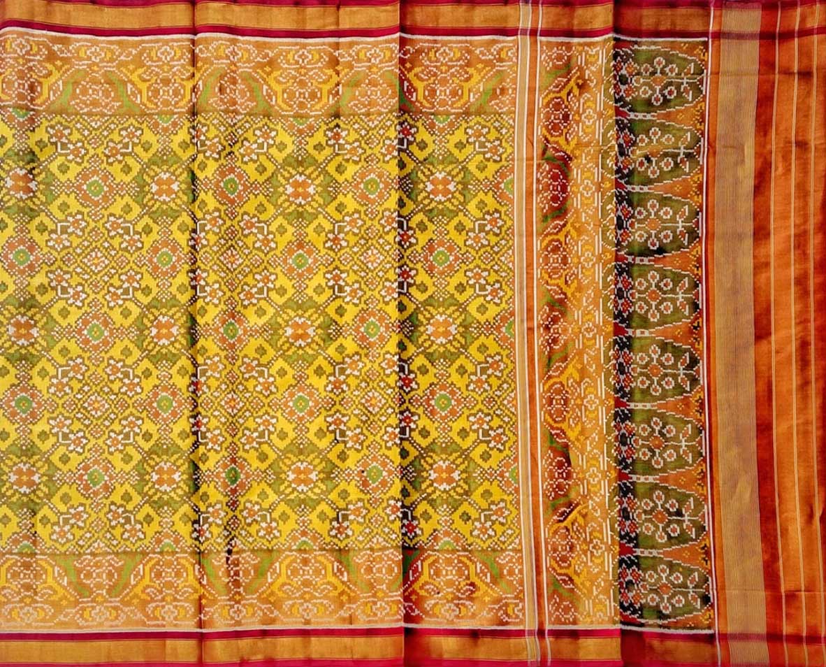 Yellow Patola Handloom Pure Tissue Silk Saree - Luxurion World