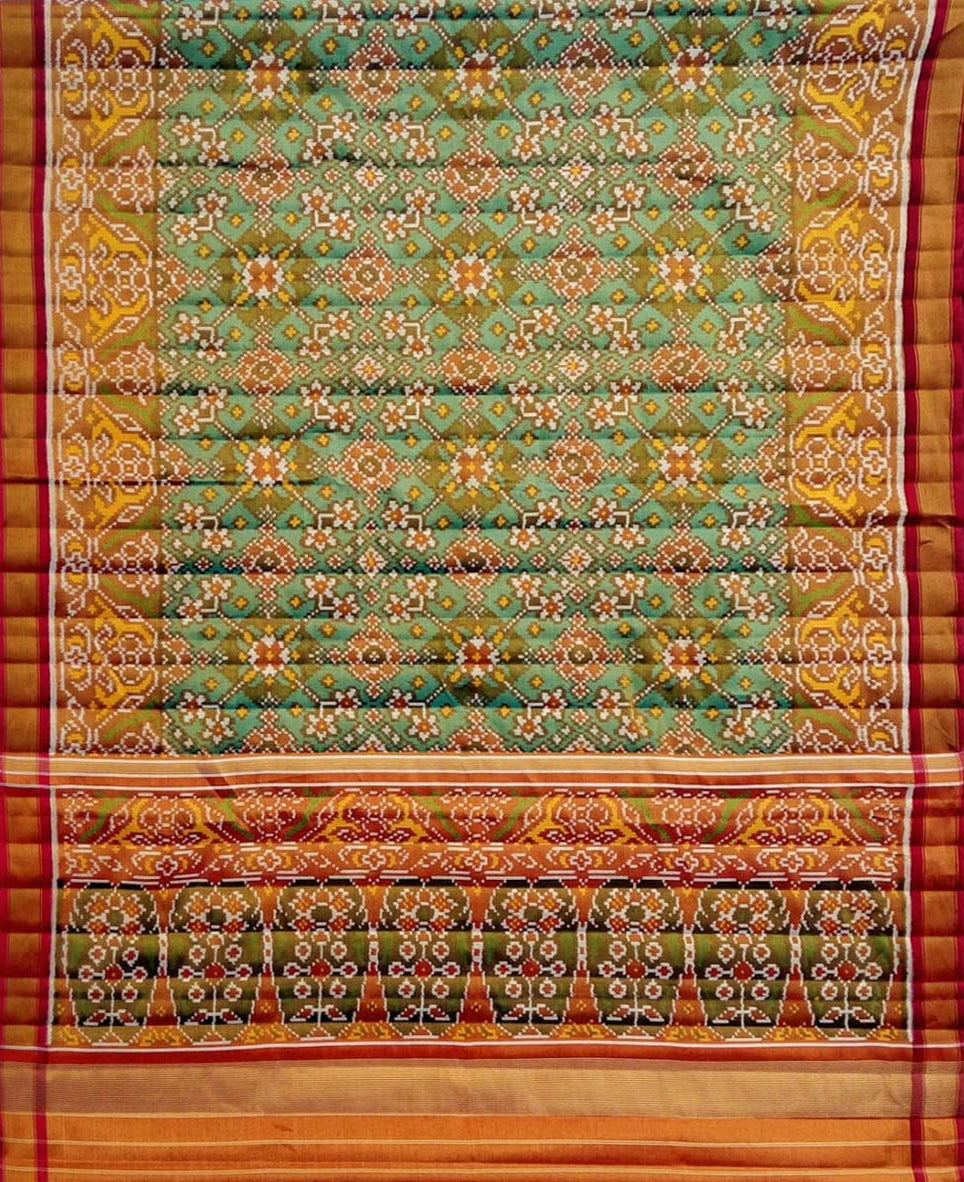 Green Patola Handloom Pure Tissue Silk Saree - Luxurion World