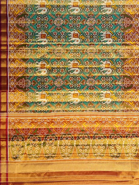 Green Patola Handloom Pure Tissue Silk Saree - Luxurion World