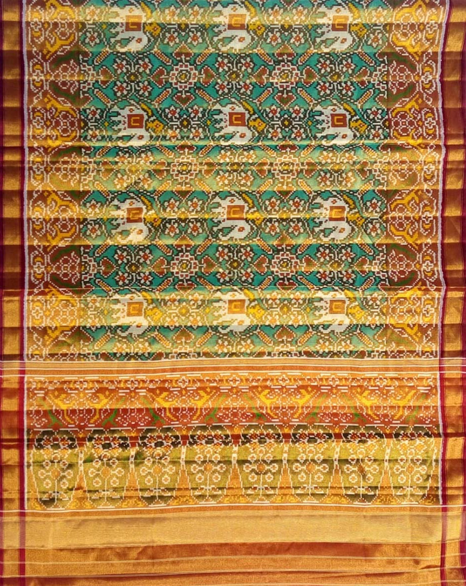 Green Patola Handloom Pure Tissue Silk Saree - Luxurion World