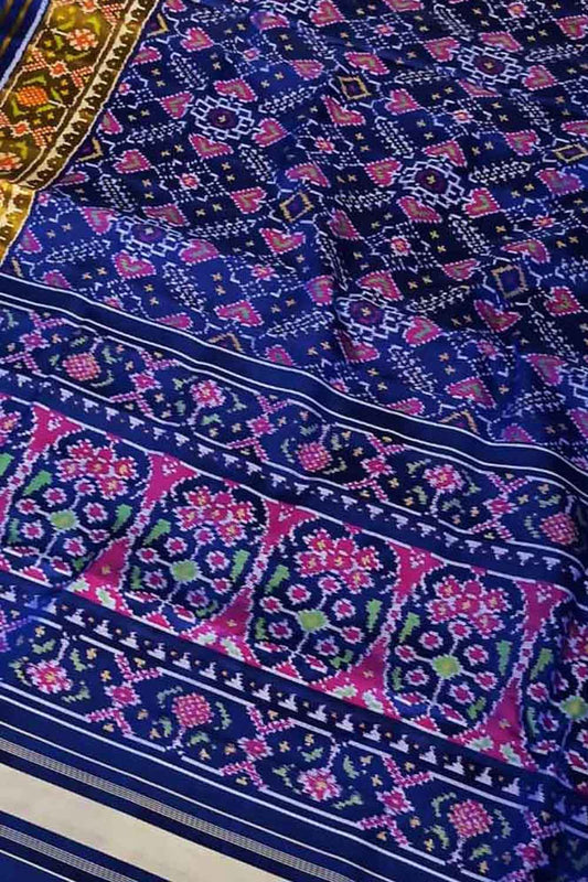 Exquisite Blue Patola Handloom Single Ikat Silk Saree: A Timeless Masterpiece - Luxurion World