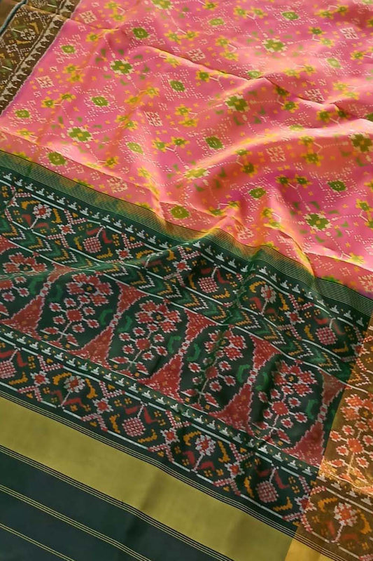 Elegant Pink Handloom Patola Silk Saree: Single Ikat Perfection