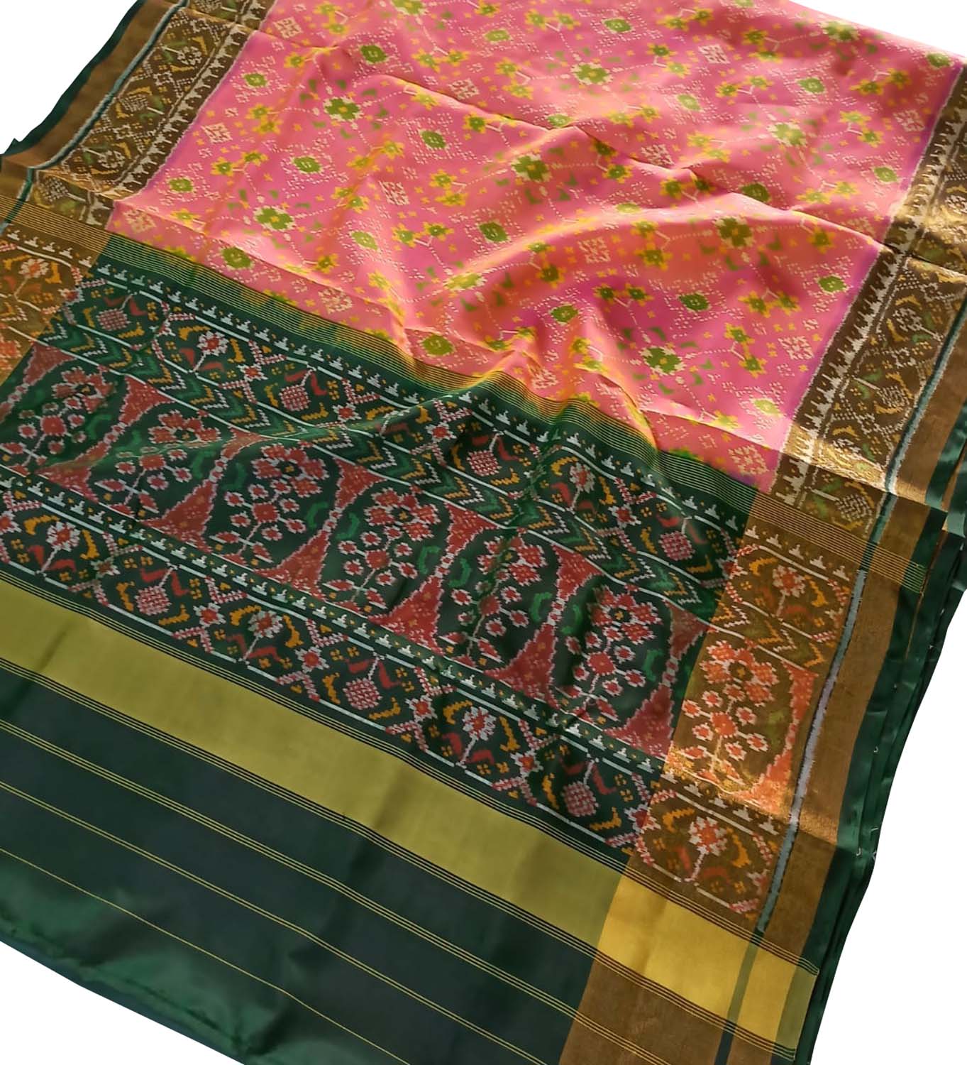 Elegant Pink Handloom Patola Silk Saree: Single Ikat Perfection - Luxurion World