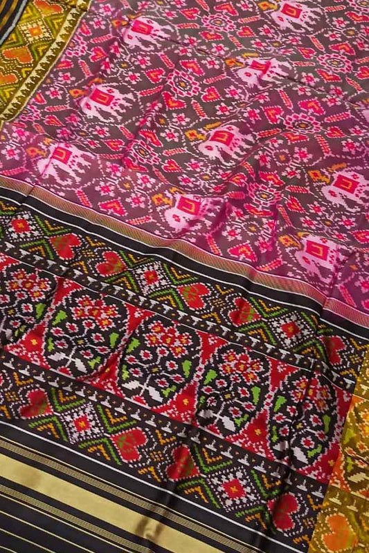 Vibrant Multicolor Handloom Patola Silk Saree: Exquisite Single Ikat Design