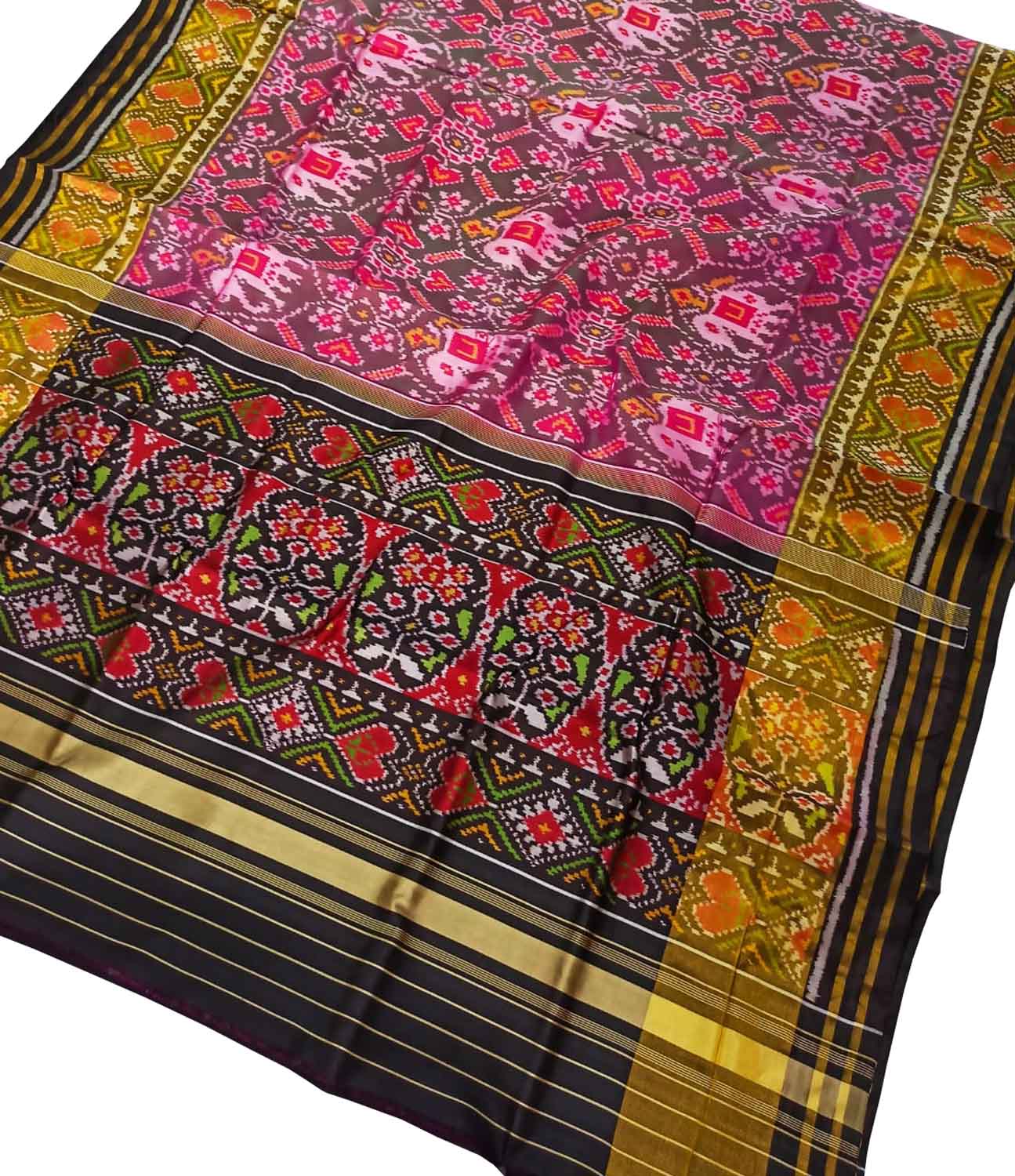 Vibrant Multicolor Handloom Patola Silk Saree: Exquisite Single Ikat Design - Luxurion World