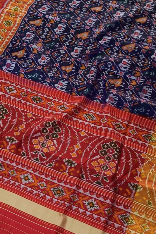 Exquisite Blue Handloom Patola Single Ikat Silk Saree: Timeless Elegance - Luxurion World