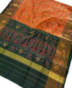 Handloom Patola Silk Saree: Vibrant Orange, Single Ikat, Pure Elegance - Luxurion World