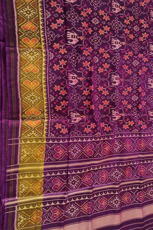 Exquisite Purple Handloom Patola Single Ikat Pure Silk Saree: A Timeless Elegance - Luxurion World