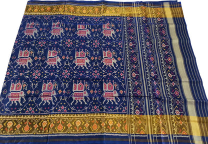 Exquisite Blue Handloom Patola Single Ikat Pure Silk Saree: A Timeless Masterpiece - Luxurion World