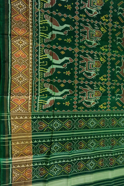 Exquisite Green Handloom Patola Single Ikat Pure Silk Saree - Luxurion World