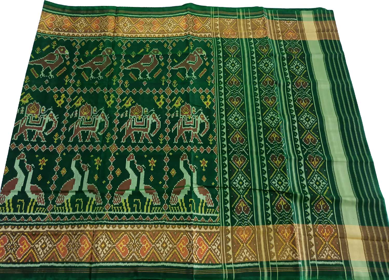 Exquisite Green Handloom Patola Single Ikat Pure Silk Saree - Luxurion World
