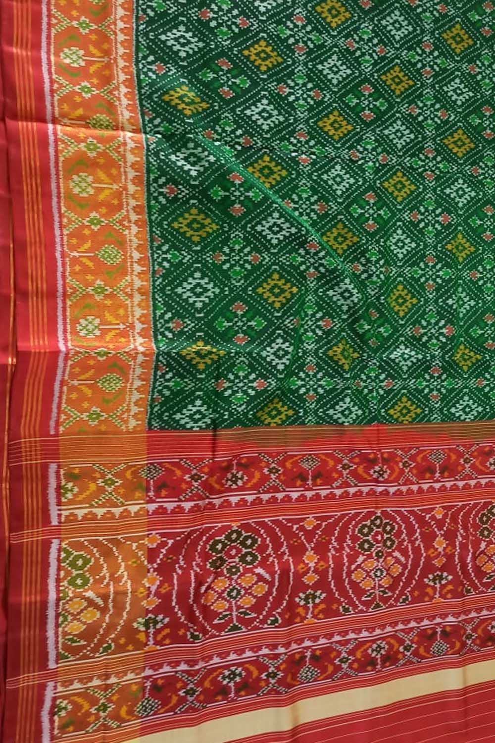 Green Handloom Patola Silk Saree: Single Ikat Design - Luxurion World