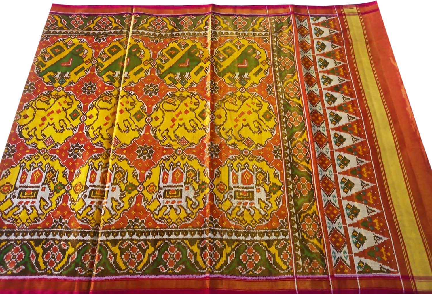 Vibrant Multicolor Patola Handloom Silk Ikat Saree - Luxurion World